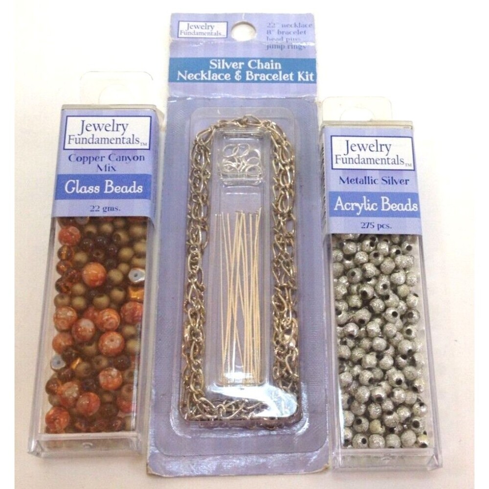 Jewelry Making Fundamentals Beads & Chains Glass & Acrylic Copper Silver 3 Packs